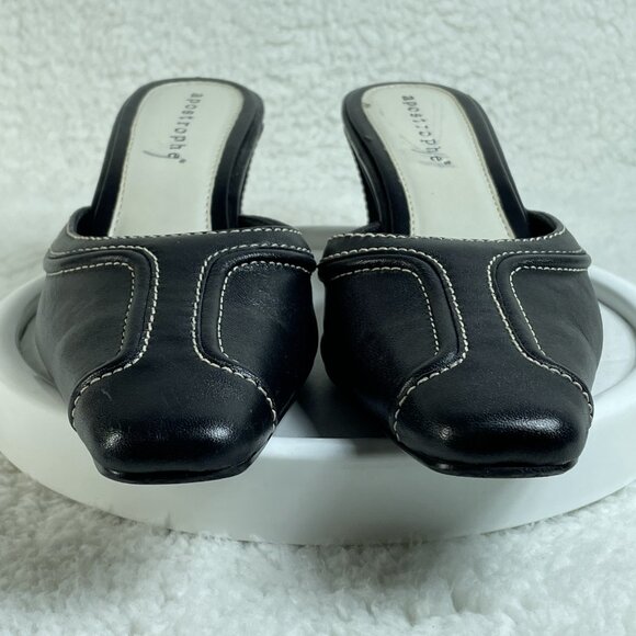 Apostrophe Mules Womens Size 7.5 Black Slide On Mules 2 Inch Block Heel Leather - Picture 5 of 10